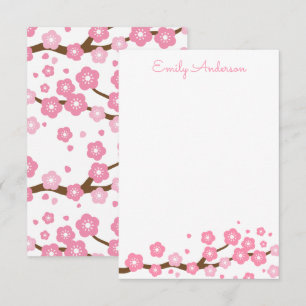 Rosa Cherry Blommar Personlig Note Cards Tack Kort