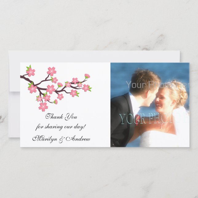 Rosa Cherry Blommar Photo Card Tack Kort (Framsida)