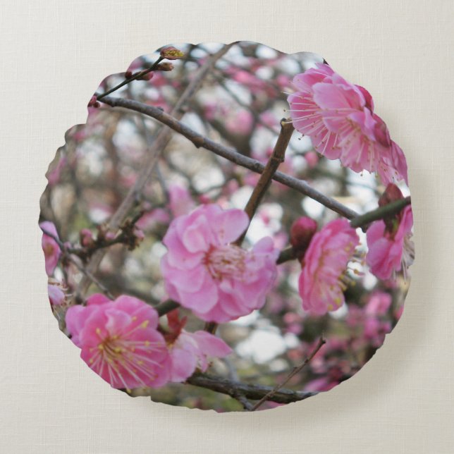 Rosa Cherry Blommar / Sakura / サ ク ラ(桜) Rund Kudde (Framsidan)