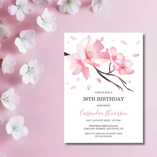  Rosa Cherry Blommar Sakura Birthday Inbjudningar (Skapare uppladdad)