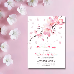 Rosa Cherry Blommar Sakura Blommigt Birthday Inbjudningar