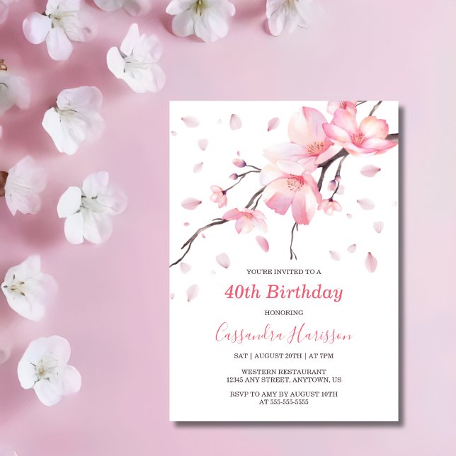  Rosa Cherry Blommar Sakura Blommigt Birthday Inbjudningar (Skapare uppladdad)