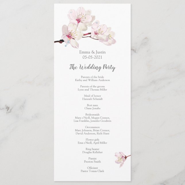 Rosa Cherry Blommar Sakura Japanska Bröllop Program (Framsida)