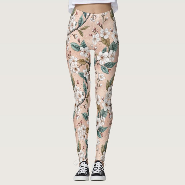 Rosa Cherry Blommar Sakura Mönster om Rosa (4) Leggings (Framsida)