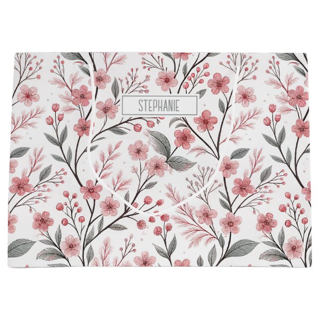 Rosa Cherry Blommar Sakura Mönster på White (1) (Framsidan)