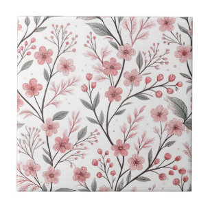 Rosa Cherry Blommar Sakura Mönster på White (1) Kakelplatta