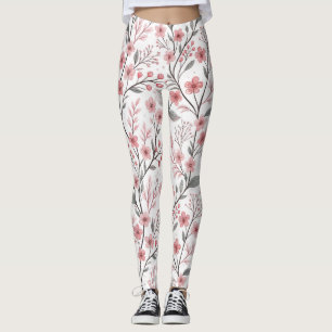 Rosa Cherry Blommar Sakura Mönster på White (1) Leggings