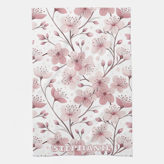 Rosa Cherry Blommar Sakura Mönster på White (2) Kökshandduk (Vertikal)