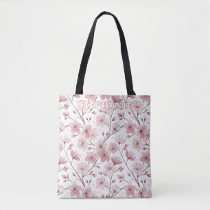 Rosa Cherry Blommar Sakura Mönster på White (2) Tygkasse