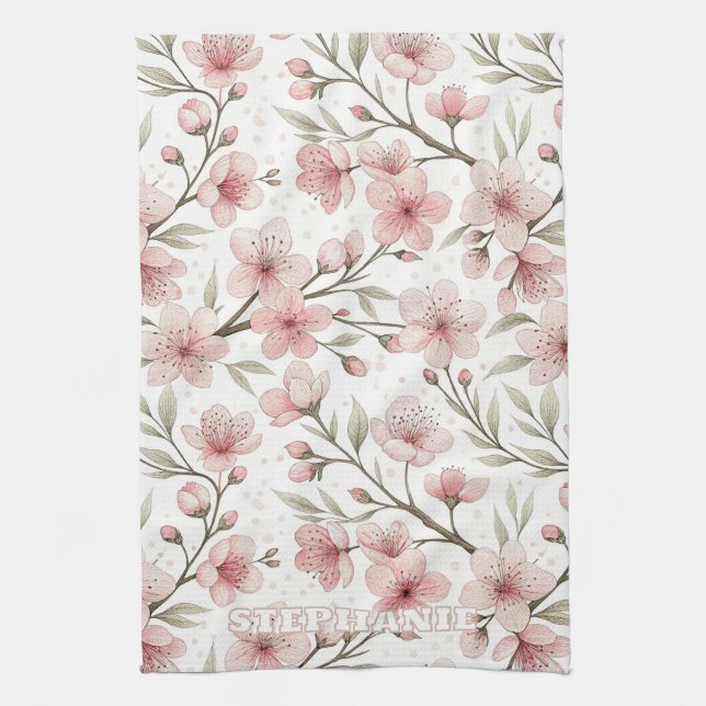 Rosa Cherry Blommar Sakura Mönster på White (5) Kökshandduk (Vertikal)