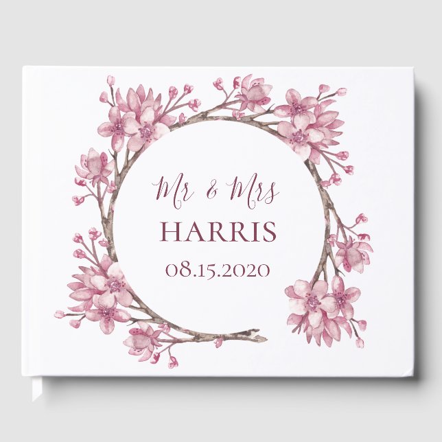 Rosa cherry blommar /sakura. Vår blommigt bröllop Gästböcker (Framsida)