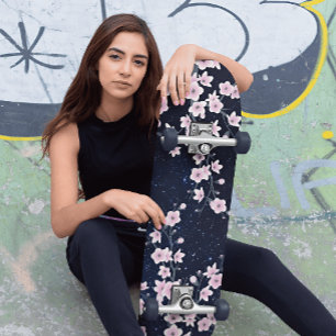 Rosa Cherry Blommar Starry Night Himlar Mini Skateboard Bräda 18,5 Cm