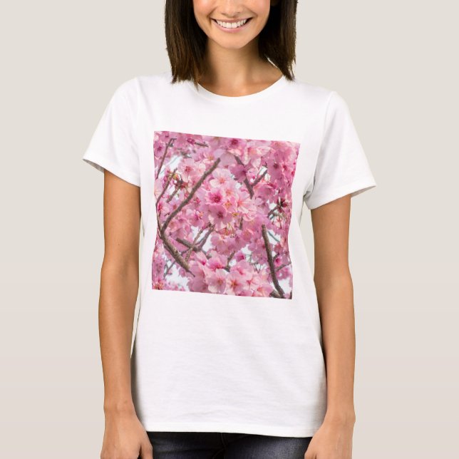 Rosa Cherry Blommar T Shirt (Framsida)