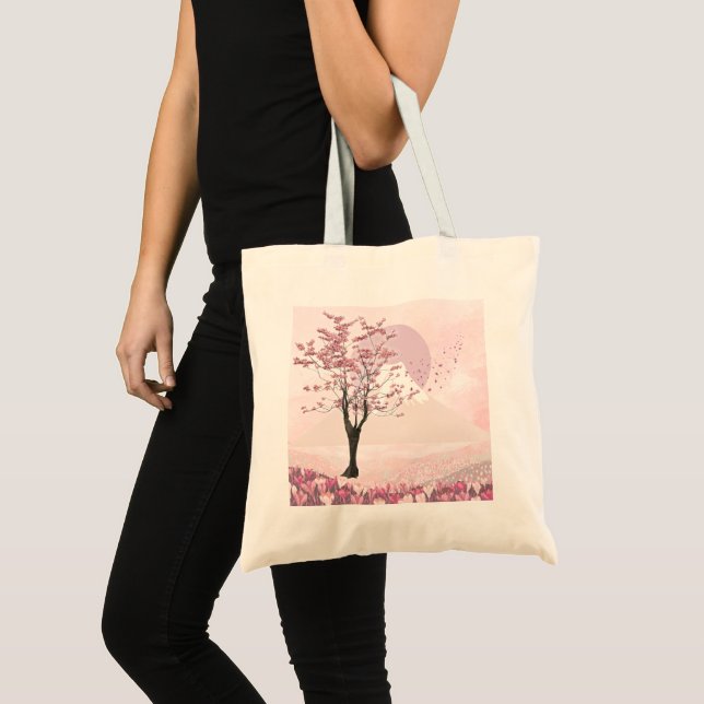 Rosa Cherry Blommar Tote Bag Tygkasse (Framsida (produkt))