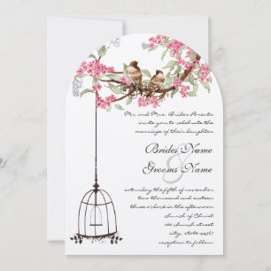 Rosa Cherry Blommar Vintage Birdcage Bröllop Inbjudningar