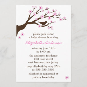 Rosa Cherry Blommars Baby Shower Inbjudningar