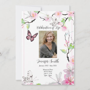 Rosa Cherry Blommars & Butterfly Funeral Inbjudan