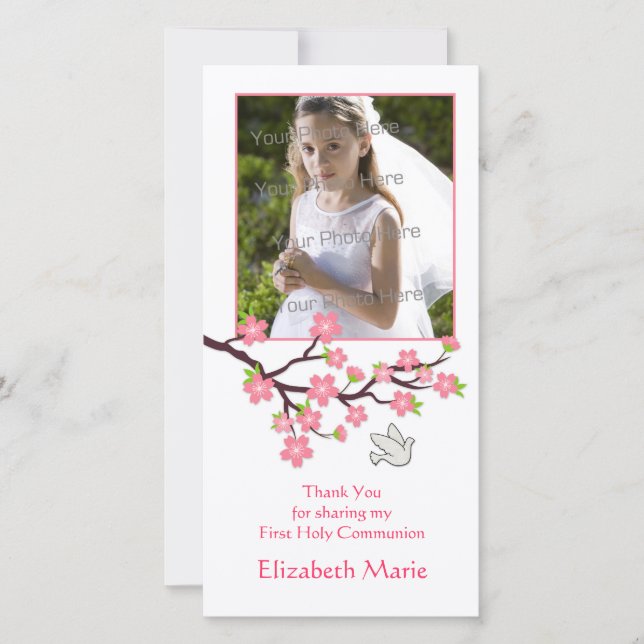 Rosa Cherry Blommars, Dove, Religiösa Photo Card Tack Kort (Framsida)