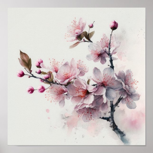 Rosa Cherry Blommars Flower Art Print Poster (Framsidan)
