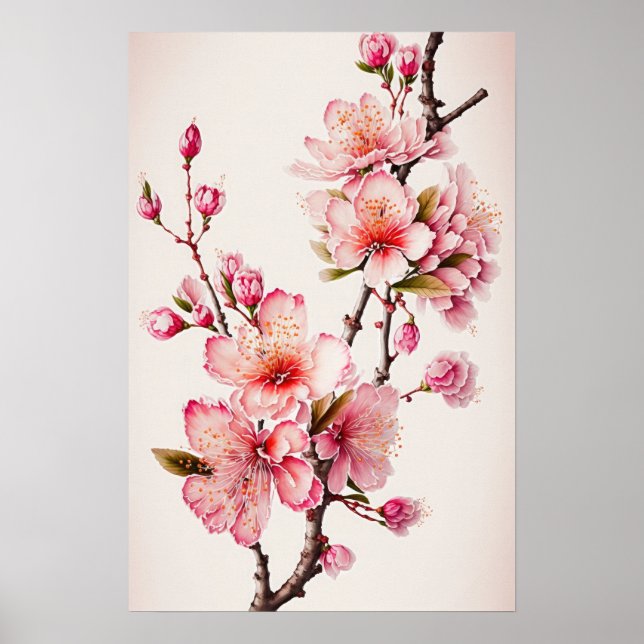 Rosa Cherry Blommars Flower Art Print Poster (Framsidan)