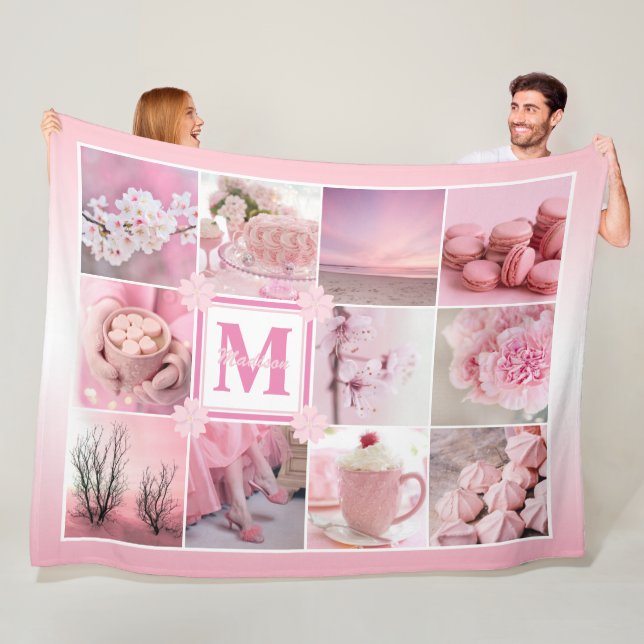 Rosa Cherry Blommars Instagram Photo Grid Sakura Fleecefilt (På plats)