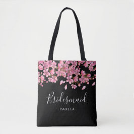 Rosa Cherry Blommars on Black Bridesmaid Tygkasse