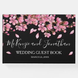Rosa Cherry Blommars on Black Bröllop Gästböcker
