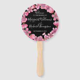 Rosa Cherry Blommars on Black Bröllopsprogram