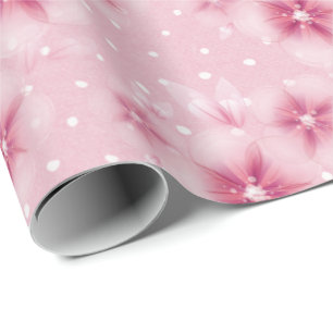 Rosa Cherry Blommars on Dots Wrapping Papper Presentpapper