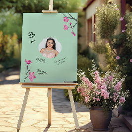 Rosa Cherry Blommars Photo Namnteckning Poster