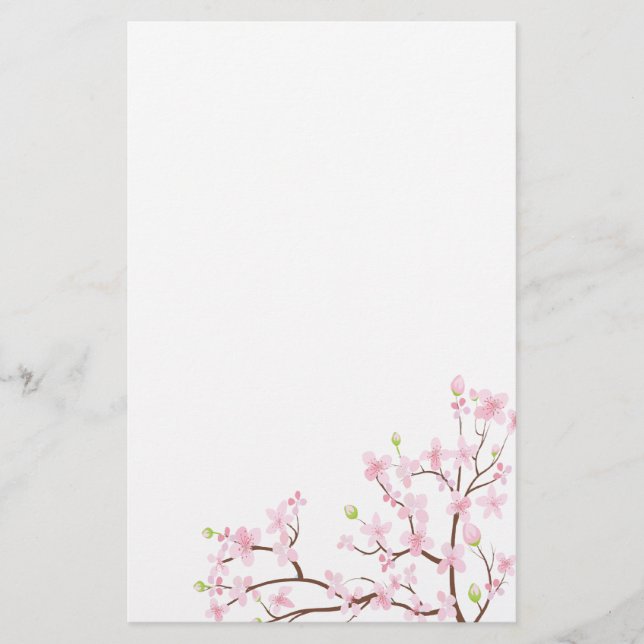 Rosa Cherry Blommars Stationery Brevpapper (Framsida)