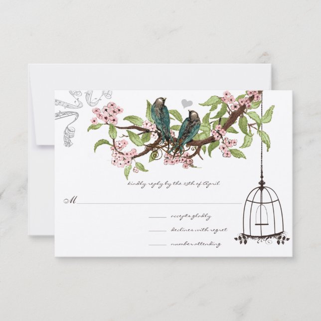 Rosa Cherry Blommars Teal Birdcage OSA Kort (Framsida)