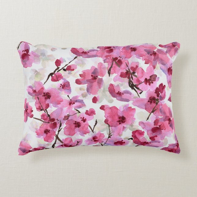 Rosa Cherry Blommars Watercolor Seamless. Prydnadskudde (Framsidan)