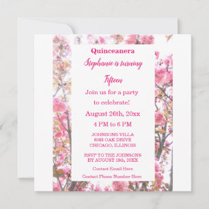 Rosa Cherry Blommigt Quinceanera Femtonde födelsed Inbjudningar