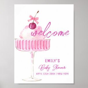 Rosa Cherry Champagne Brunch Baby Shower Välkommen Poster