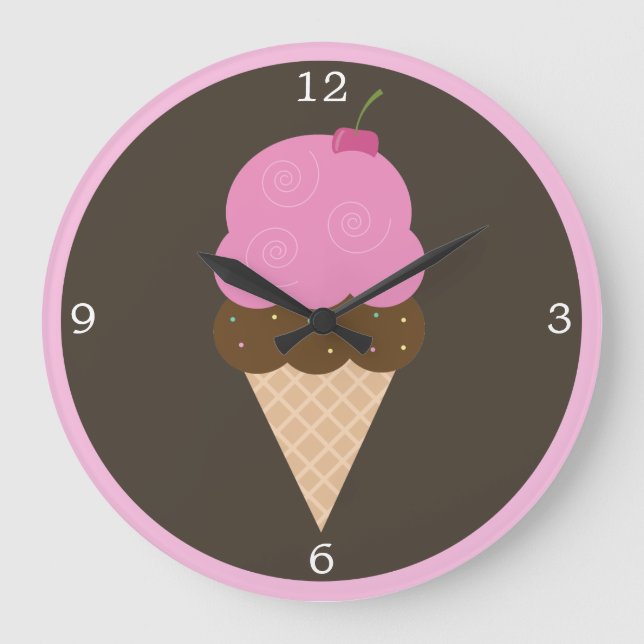 Rosa Cherry Ice Cream Cone Stor Klocka (Framsida)