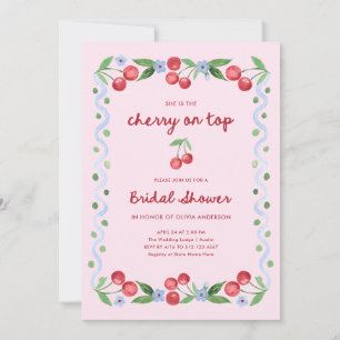 Rosa Cherry överst Whimsical Retro-Möhippa Inbjudningar