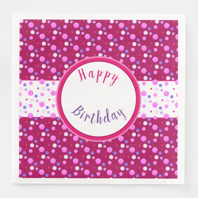 Rosa Cherry Papper Polka Dot Birthday Napkins Pappersservett (Framsida)