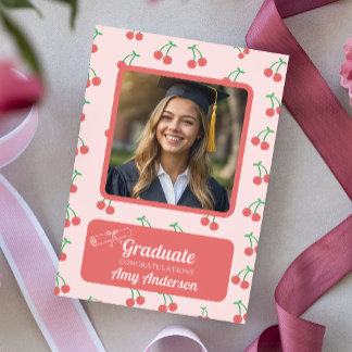 Rosa Cherry Photo Roligt Cute Studenten Kort