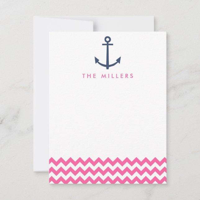 Rosa Chevron Anchor Monogram Stationery Inbjudan (Framsida)