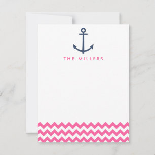 Rosa Chevron Anchor Monogram Stationery Inbjudan
