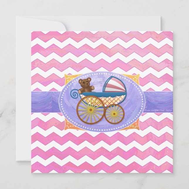 Rosa Chevron Baby Shower Square Inbjudningar (Framsida)