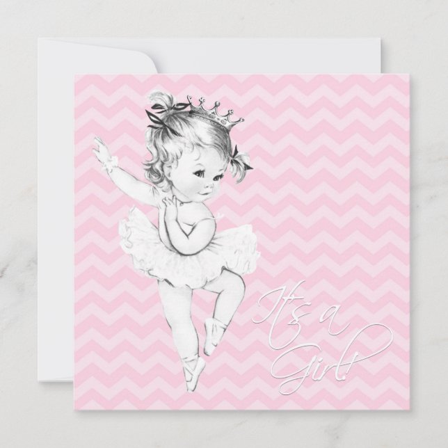 Rosa Chevron Ballerina Princess Baby Shower Inbjudningar (Framsida)