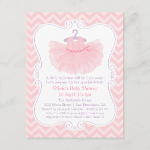 Rosa Chevron Ballerinakjol Flicka Bebis Shower Inbjudningar