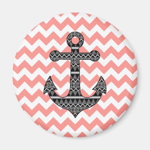 Rosa Chevron Black Tribal Mönster Anchor Magnet