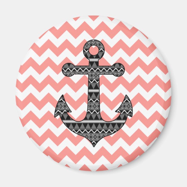 Rosa Chevron Black Tribal Mönster Anchor Magnet (Framsidan)