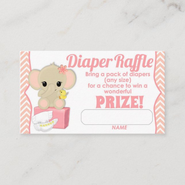 Rosa Chevron Elephant Diaper Raffle Biljett 100pk Tilläggskort (Framsida)