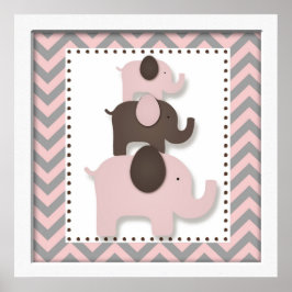 Rosa Chevron Elephant Nursery Wall Art Poster