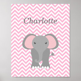 Rosa Chevron Elephant Personlig Nursery Decor Poster