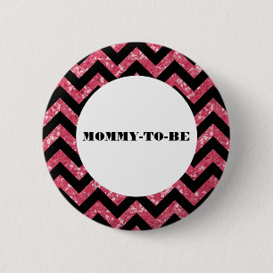 Rosa Chevron Glitter Baby Shower Button Knapp